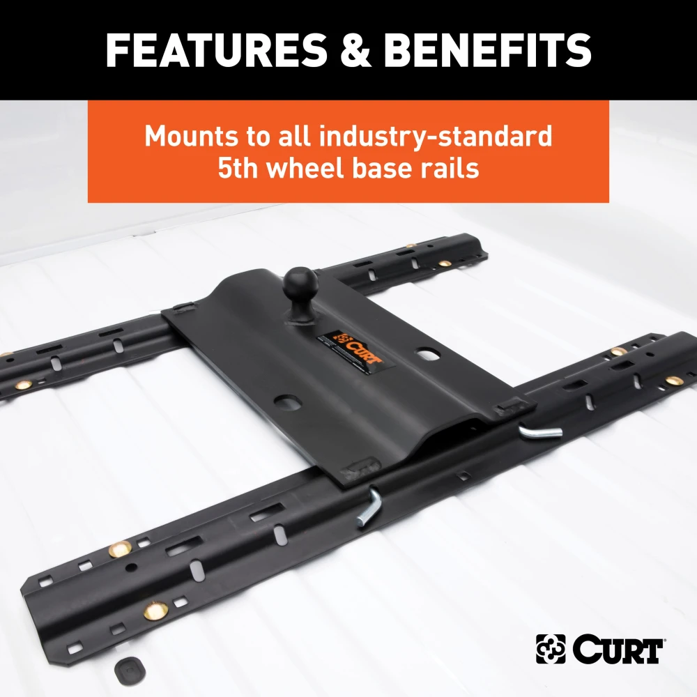 16911 - Custom 5th Wheel Brackets, Select Ford F-150 Curt 25K Gooseneck Trailer Hitch Bent Plate with Reese Rails for Ford