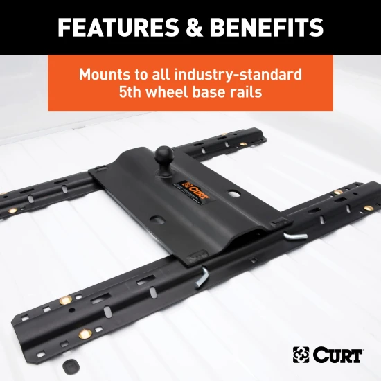 16911 - Custom 5th Wheel Brackets, Select Ford F-150 Curt 25K Gooseneck Trailer Hitch Bent Plate with Reese Rails for Ford