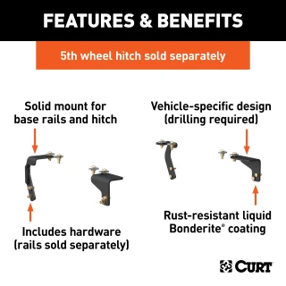 CURT A16 Dual Jaw 5th Wheel Trailer Hitch for Ram 1500, 16K Towing Capacity