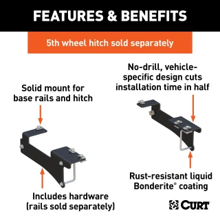 Curt above-bed base rail kit with quick connect brackets