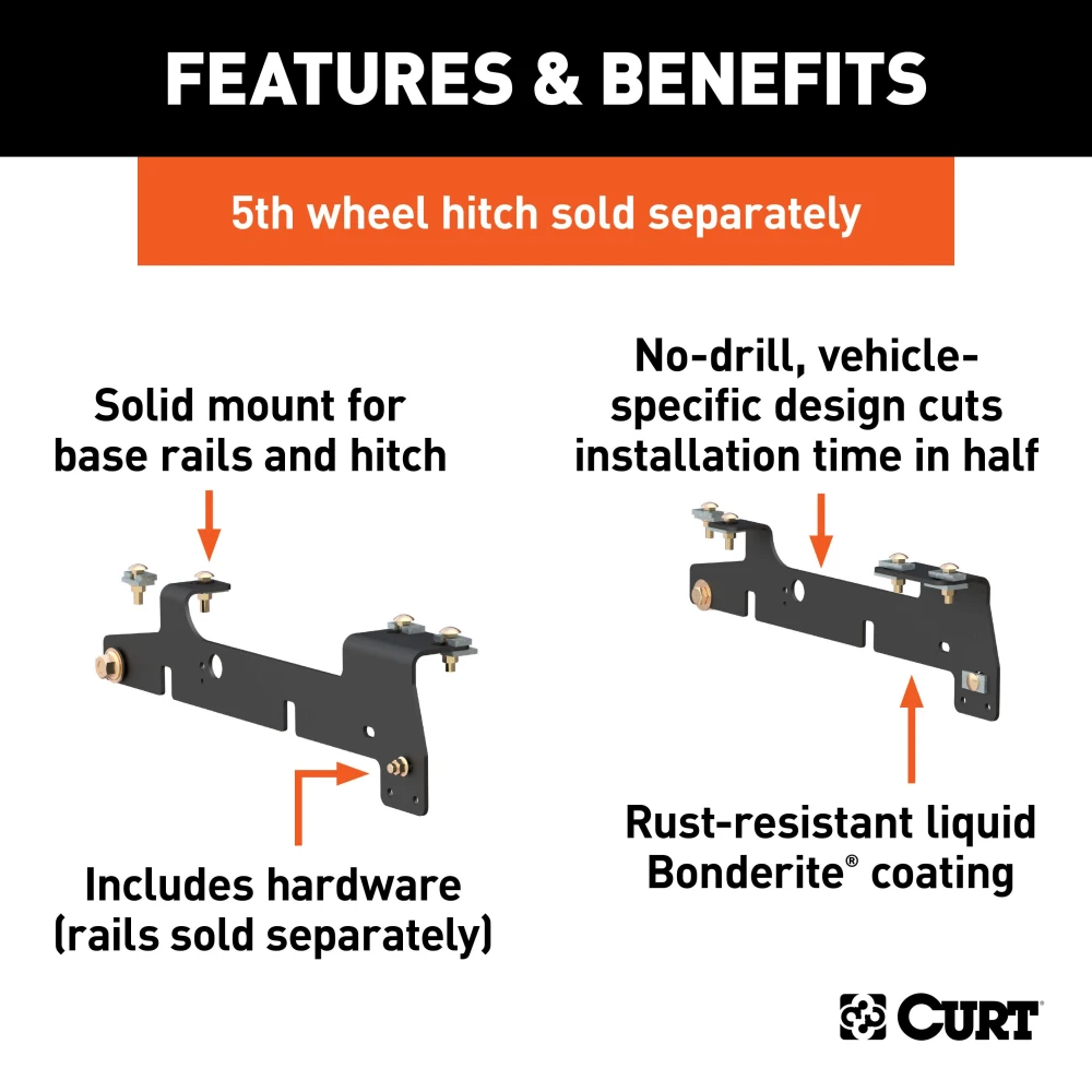 16437 - Custom 5th Wheel Brackets, Select Ford F-150, F-250 Curt Base Rail Kit for Fifth Wheel & Gooseneck Hitches on Ford Trucks