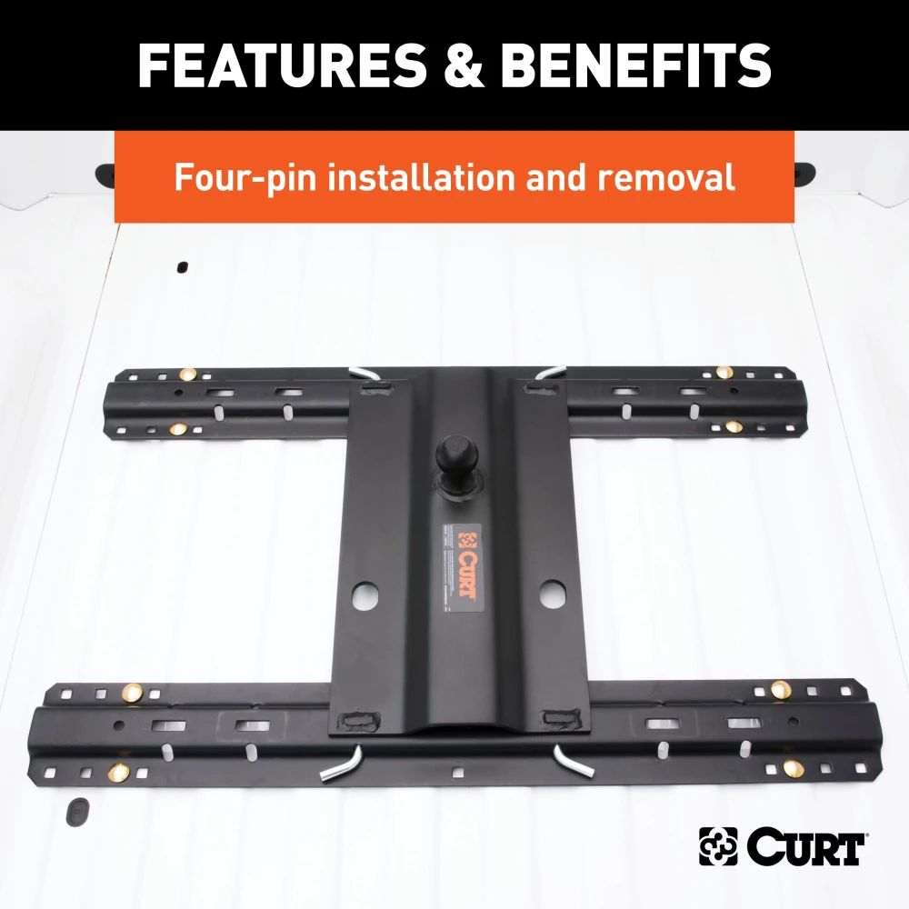 16911 - Custom 5th Wheel Brackets, Select Ford F-150 Curt 25K Gooseneck Trailer Hitch Bent Plate with Reese Rails for Ford