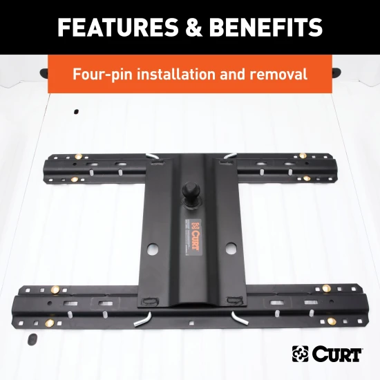 16911 - Custom 5th Wheel Brackets, Select Ford F-150 Curt 25K Gooseneck Trailer Hitch Bent Plate with Reese Rails for Ford