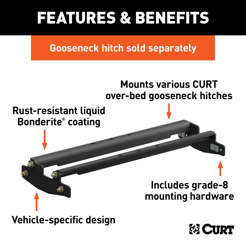 Curt underbed rail kit and gooseneck hitch plate for 2011-2019 Chevy Silverado GMC Sierra 2500HD 3500HD