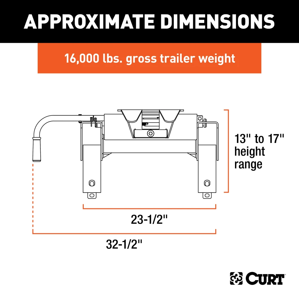 Curt E16 Slide Bar Jaw 5th Wheel Hitch for Toyota Tundra short bed with 16K towing capacity