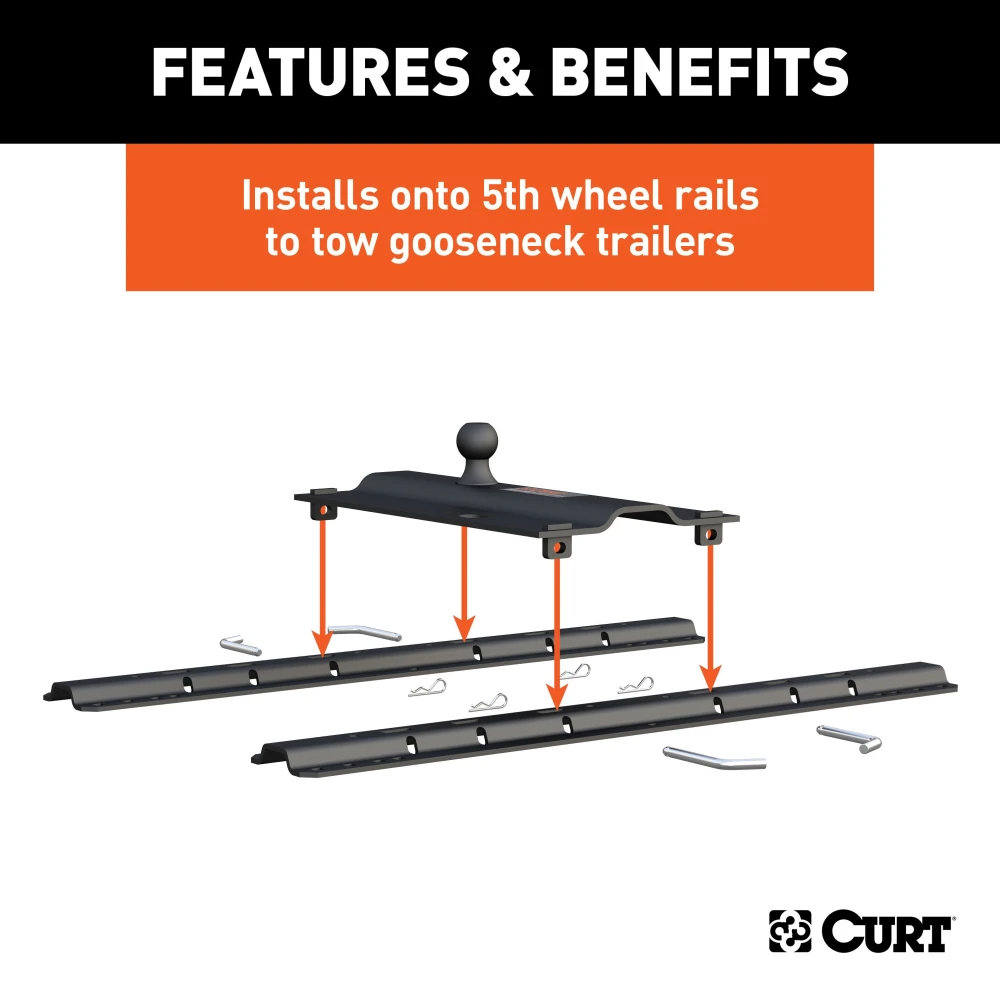 16911 - Custom 5th Wheel Brackets, Select Ford F-150 Curt 25K Gooseneck Trailer Hitch Bent Plate with Reese Rails for Ford