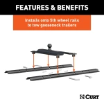 16911 - Custom 5th Wheel Brackets, Select Ford F-150 Curt 25K Gooseneck Trailer Hitch Bent Plate with Reese Rails for Ford