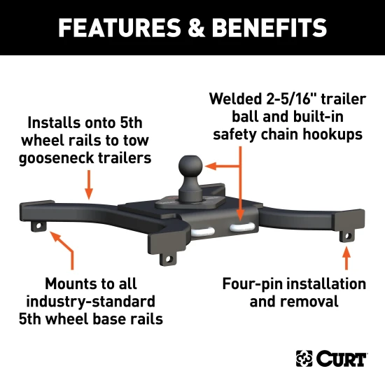 Curt Spyder 25K Gooseneck Trailer Hitch for Ford, Carbide Black