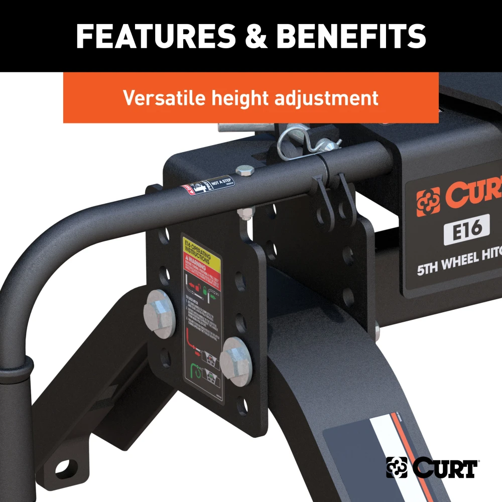 Curt E16 Slide Bar Jaw 5th Wheel Hitch for Toyota Tundra short bed with 16K towing capacity