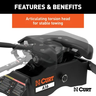 CURT A16 Dual Jaw 5th Wheel Trailer Hitch for Ram 1500, 16K Towing Capacity