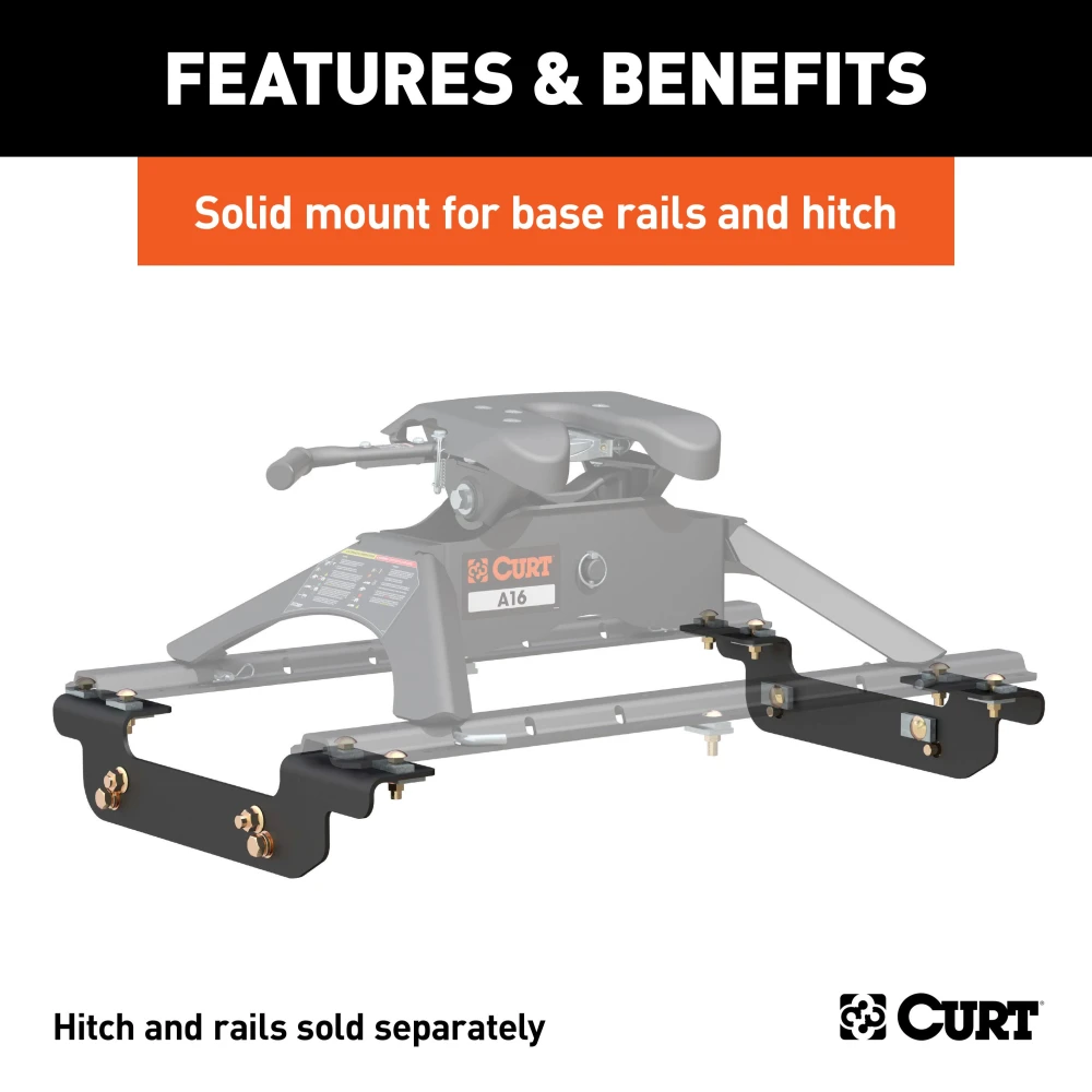 Curt Industry Standard Base Rail Kit with Quick Connect Brackets for Fifth Wheel & Gooseneck Hitches, Gray Finish, fits Chevy and GMC 2011-2019
