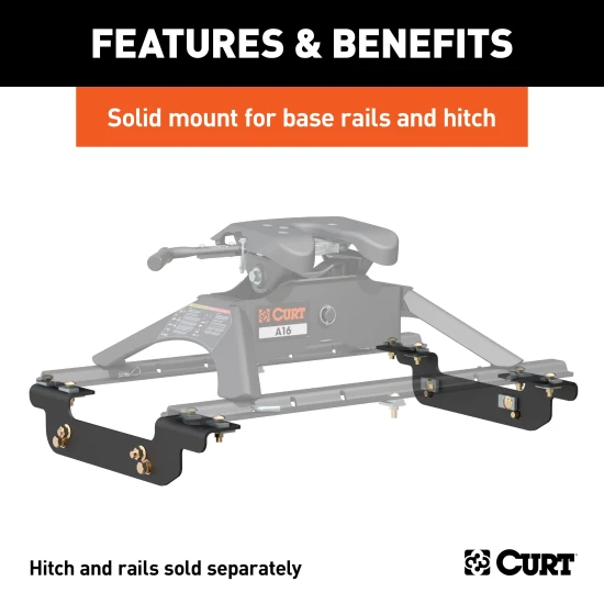 Curt Industry Standard Base Rail Kit with Quick Connect Brackets for Fifth Wheel & Gooseneck Hitches, Gray Finish, fits Chevy and GMC 2011-2019