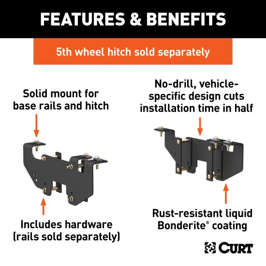 16419 - Custom 5th Wheel Brackets, Select Dodge Ram 1500 (Except Extended Crew Cab) Curt A16 Dual Jaw 5th Wheel Hitch for 2002-2008 Dodge Ram 1500