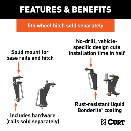 16420 - Custom 5th Wheel Brackets, Select Dodge, Ram 1500, 2500, 3500 Curt Quick Connect Brackets for 2003-2012 Dodge Ram 5th Wheel