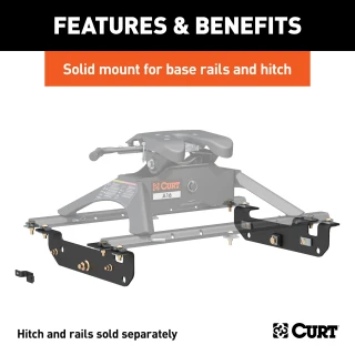 16424 - Custom 5th Wheel Brackets, Select Ford F-250, F-350, F-450 Super Duty Curt 40K Tiridium Base Rail Kit for Fifth Wheel & Gooseneck Hitches