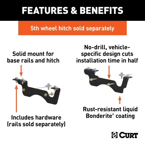 16432 - Custom 5th Wheel Brackets, Select Ford F-250, F-350, F-450 Super Duty Curt A25 Dual Jaw 5th Wheel Trailer Hitch for Ford Trucks