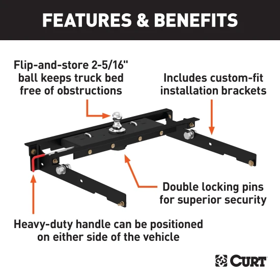 Curt 30K Double Lock Flip-and-Store Gooseneck Hitch for Ford trucks