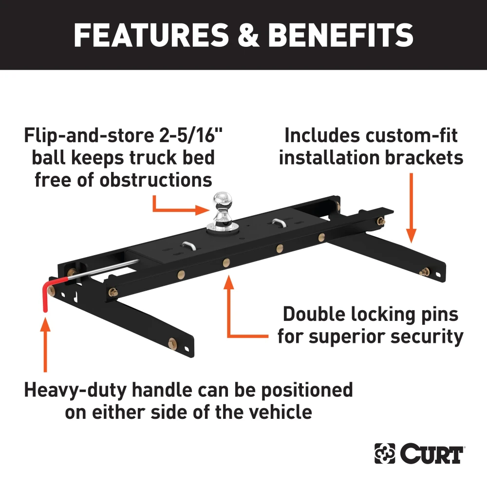 Curt Double Lock Gooseneck Hitch with flip-and-store ball for Dodge Ram