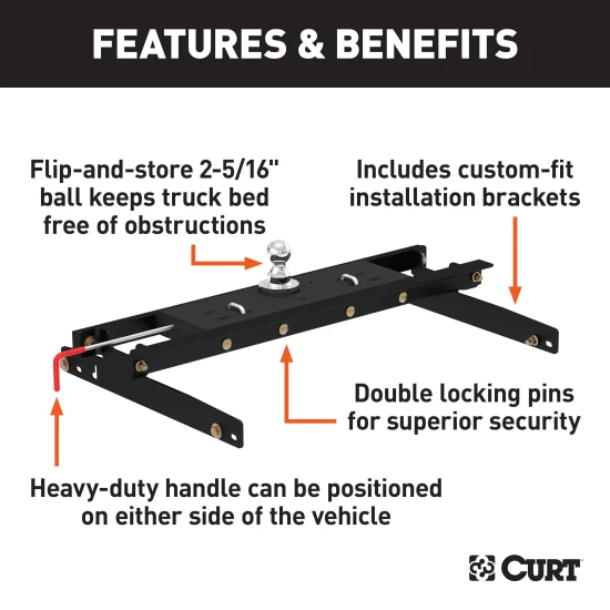 Curt Double Lock Gooseneck Hitch with flip-and-store ball for Dodge Ram