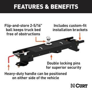 Curt E16 Slide Bar Jaw 5th Wheel Hitch for Toyota Tundra short bed with 16K towing capacity