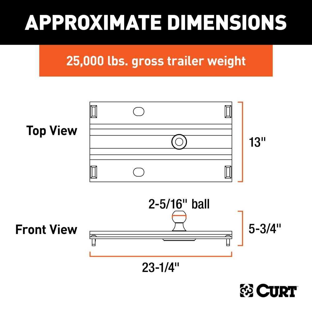 16911 - Custom 5th Wheel Brackets, Select Ford F-150 Curt 25K Gooseneck Trailer Hitch Bent Plate with Reese Rails for Ford