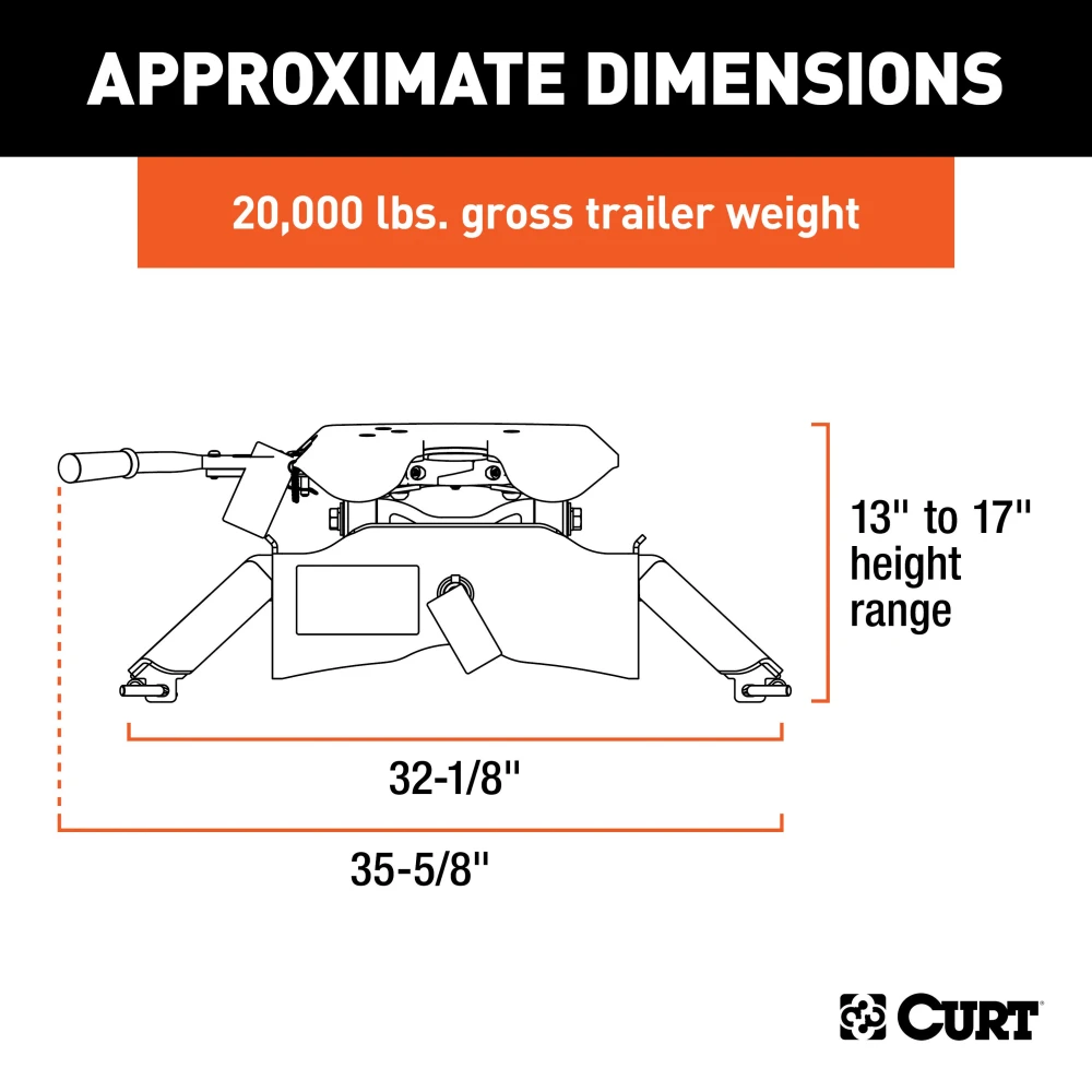 16424 - Custom 5th Wheel Brackets, Select Ford F-250, F-350, F-450 Super Duty Curt A20 5th Wheel Hitch for Ford trucks, 20K towing capacity