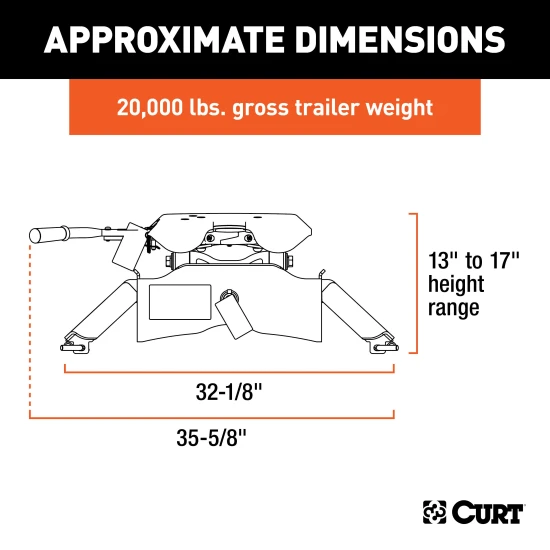 16424 - Custom 5th Wheel Brackets, Select Ford F-250, F-350, F-450 Super Duty Curt A20 5th Wheel Hitch for Ford trucks, 20K towing capacity