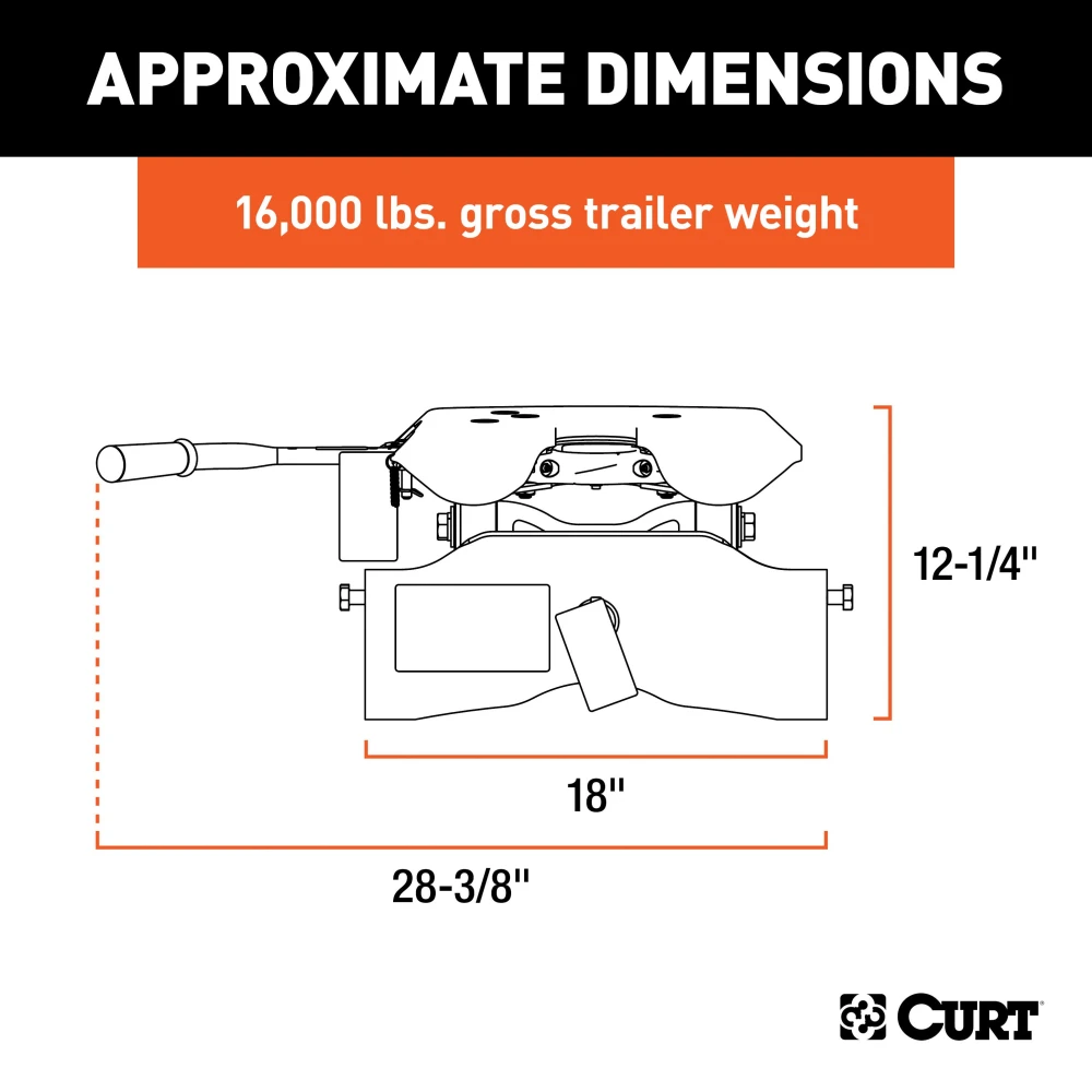 16419 - Custom 5th Wheel Brackets, Select Dodge Ram 1500 (Except Extended Crew Cab) Curt A16 Dual Jaw 5th Wheel Hitch for 2002-2008 Dodge Ram 1500