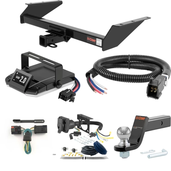 For 2005-2007 Jeep Liberty Tow Package Camp n' Field Trailer Hitch + Brake Controller Curt Assure 51160 Proportional Up To 4 Axles + 7 Way Trailer Wiring Plug & 2-5/16" ball 4 inch drop Fits w/ Tow Prep Package Curt 13044 2 inch Tow Receiver