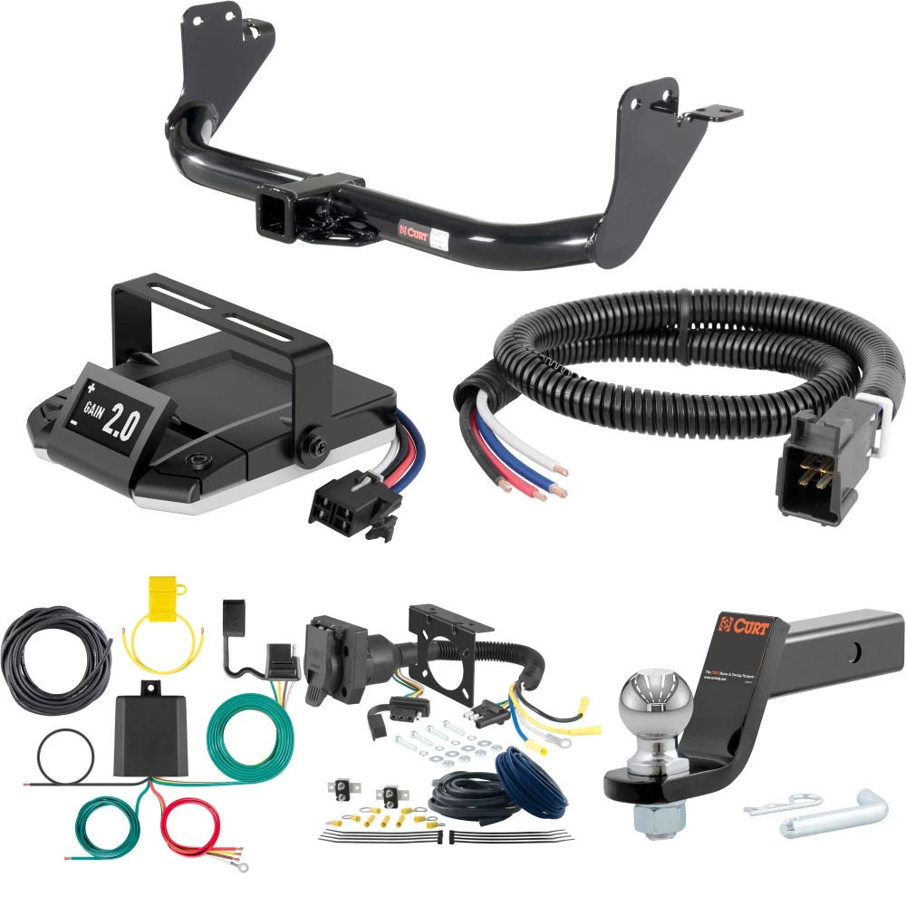 For 2011-2019 Mitsubishi Outlander Sport Tow Package Camp n' Field Trailer Hitch + Brake Controller Curt Assure 51160 Proportional Up To 4 Axles + 7 Way Trailer Wiring Plug & 2-5/16" ball 4 inch drop Fits Models w/o LED Taillights Curt 13079 2 in