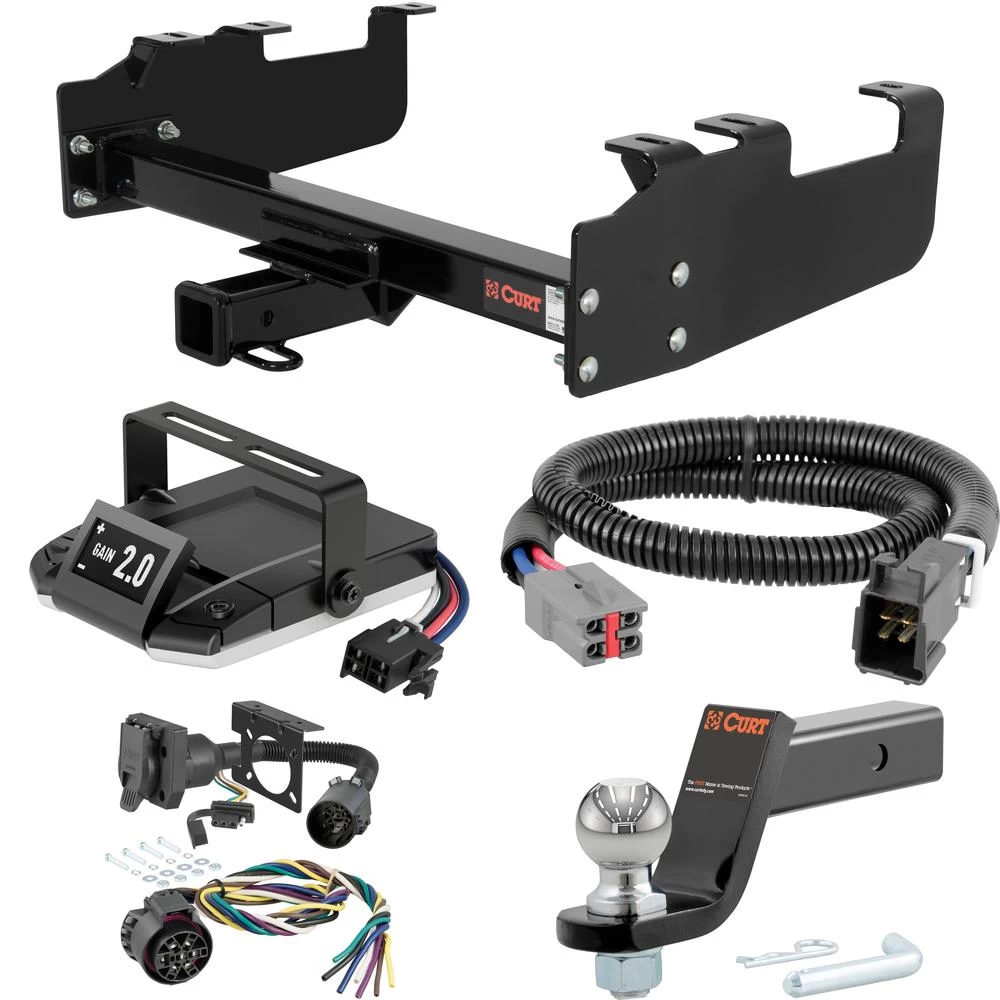 For 1992-1993 Ford F150 Tow Package Camp n' Field Trailer Hitch + Brake Controller Curt Assure 51160 Proportional Up To 4 Axles + 7 Way Trailer Wiring Plug & 2-5/16" ball 4 inch drop Fits w/ 10" Step Bumper Curt 13099 2 inch Tow Receiver