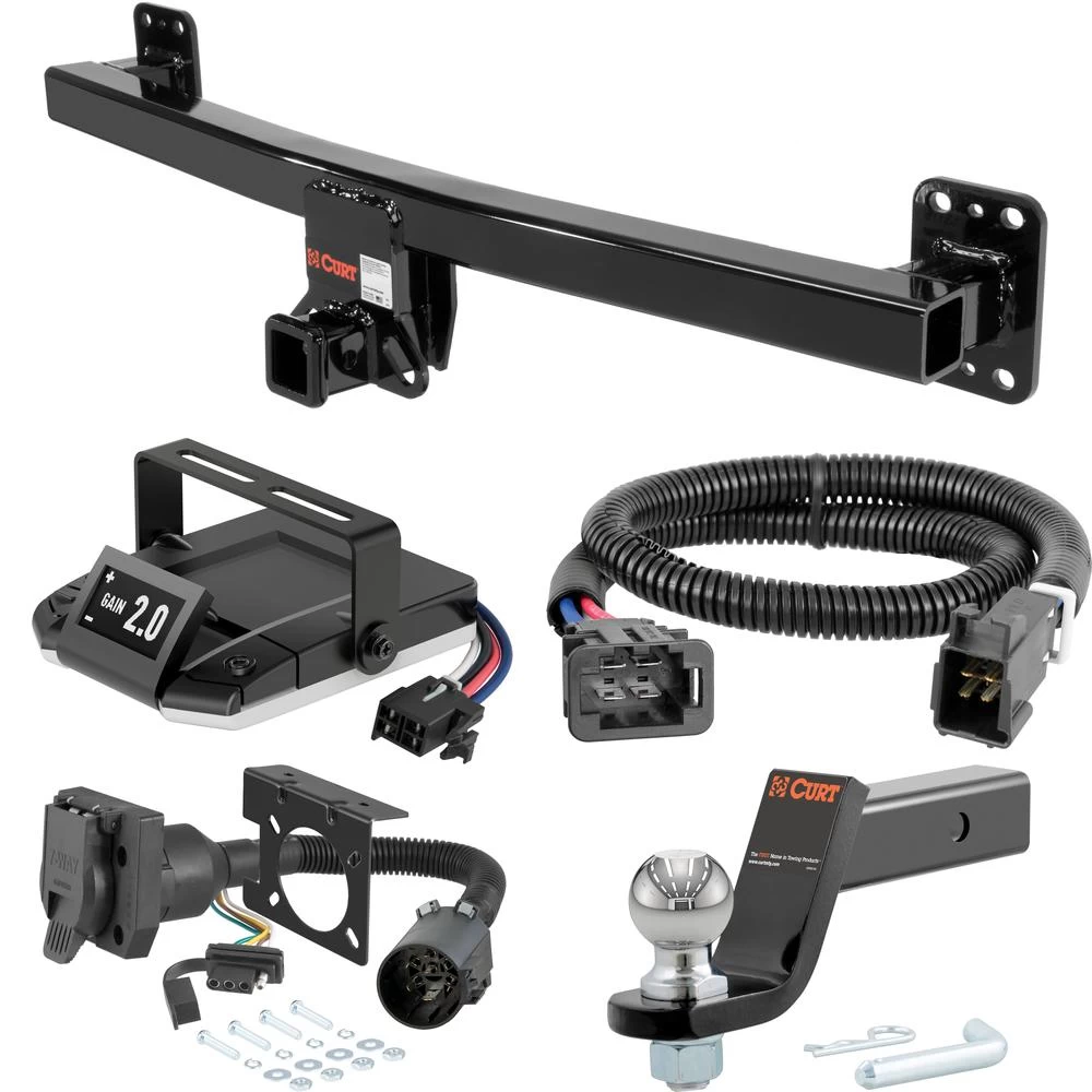 For 2013-2014 Porsche Cayenne Tow Package Camp n' Field Trailer Hitch + Brake Controller Curt Assure 51160 Proportional Up To 4 Axles + 7 Way Trailer Wiring Plug & 2-5/16" ball 4 inch drop Fits Models w/ Existing USCAR 7-way Curt 13116 2 inch Tow