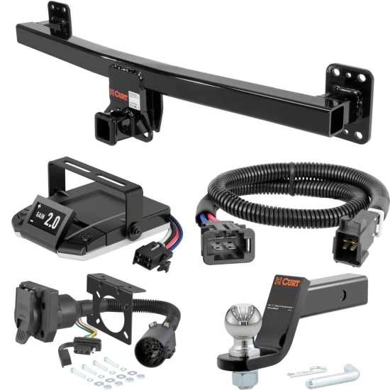 For 2013-2014 Porsche Cayenne Tow Package Camp n' Field Trailer Hitch + Brake Controller Curt Assure 51160 Proportional Up To 4 Axles + 7 Way Trailer Wiring Plug & 2-5/16" ball 4 inch drop Fits Models w/ Existing USCAR 7-way Curt 13116 2 inch Tow