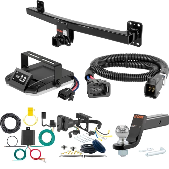 For 2011-2018 Porsche Cayenne Tow Package Camp n' Field Trailer Hitch + Brake Controller Curt Assure 51160 Proportional Up To 4 Axles + 7 Way Trailer Wiring Plug & 2-5/16" ball 4 inch drop Fits All Models Curt 13116 2 inch Tow Receiver
