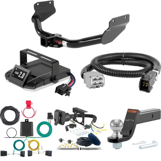 For 2014-2024 Dodge Durango Tow Package Camp n' Field Trailer Hitch + Brake Controller Curt Assure 51160 Proportional Up To 4 Axles + 7 Way Trailer Wiring Plug & 2-5/16" ball 4 inch drop Except SRT Curt 13182 2 inch Tow Receiver