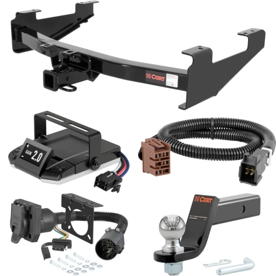 For 2003-2006 GMC Sierra 2500 HD Tow Package Camp n' Field Trailer Hitch + Brake Controller Curt Assure 51160 Proportional Up To 4 Axles + 7 Way Trailer Wiring Plug & 2-5/16" ball 4 inch drop Fits All Models Curt 13208 2 inch Tow Receiver