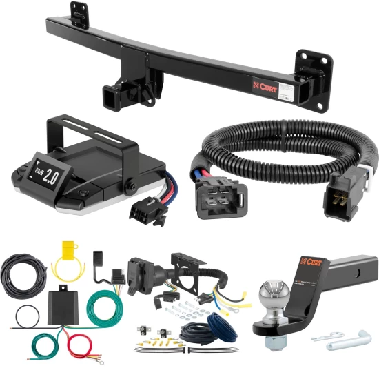 For 2007-2015 Audi Q7 Tow Package Camp n' Field Trailer Hitch + Brake Controller Curt Assure 51160 Proportional Up To 4 Axles + 7 Way Trailer Wiring Plug & 2-5/16" ball 4 inch drop Fits All Models Curt 13220 2 inch Tow Receiver