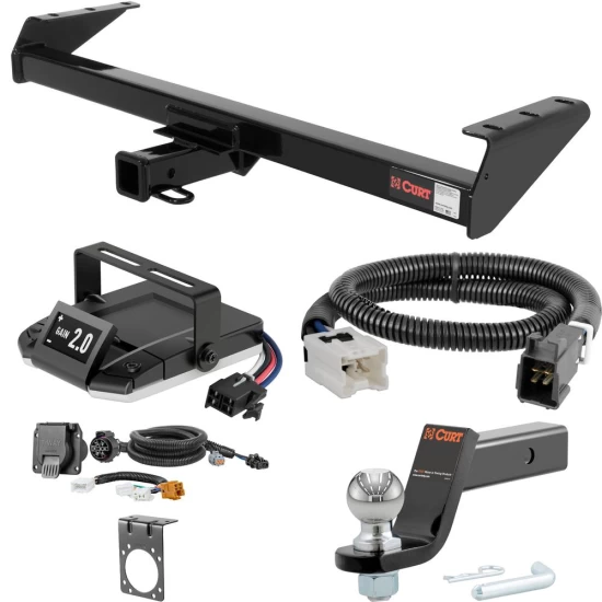 For 2005-2024 Nissan Frontier Tow Package Camp n' Field Trailer Hitch + Brake Controller Curt Assure 51160 Proportional Up To 4 Axles + 7 Way Trailer Wiring Plug & 2-5/16" ball 4 inch drop Fits All Models Curt 13241 2 inch Tow Receiver