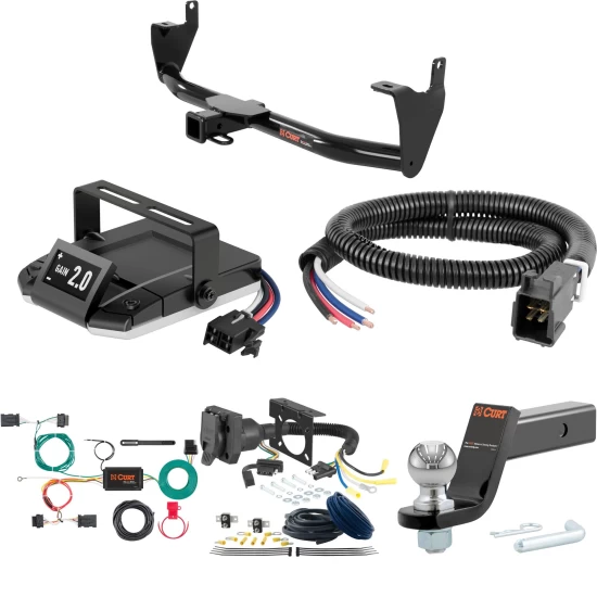 For 2016-2018 Fiat 500X Tow Package Camp n' Field Trailer Hitch + Brake Controller Curt Assure 51160 Proportional Up To 4 Axles + 7 Way Trailer Wiring Plug & 2-5/16" ball 4 inch drop Except Pop & Trekking models Curt 13271 2 inch Tow Receiver