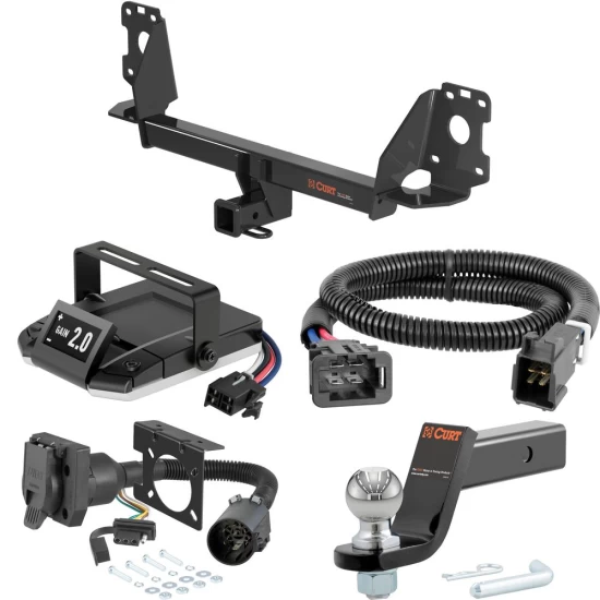 For 2017-2025 Audi Q7 Tow Package Camp n' Field Trailer Hitch + Brake Controller Curt Assure 51160 Proportional Up To 4 Axles + 7 Way Trailer Wiring Plug & 2-5/16" ball 4 inch drop Fits Models w/ Existing USCAR 7-way Curt 13277 2 inch Tow Receive