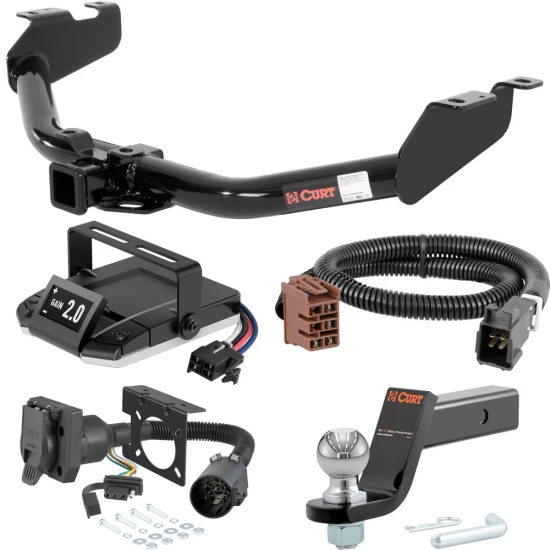For 1999-2002 GMC Sierra 1500 Tow Package Camp n' Field Trailer Hitch + Brake Controller Curt Assure 51160 Proportional Up To 4 Axles + 7 Way Trailer Wiring Plug & 2-5/16" ball 4 inch drop Fits All Models Curt 13322 2 inch Tow Receiver