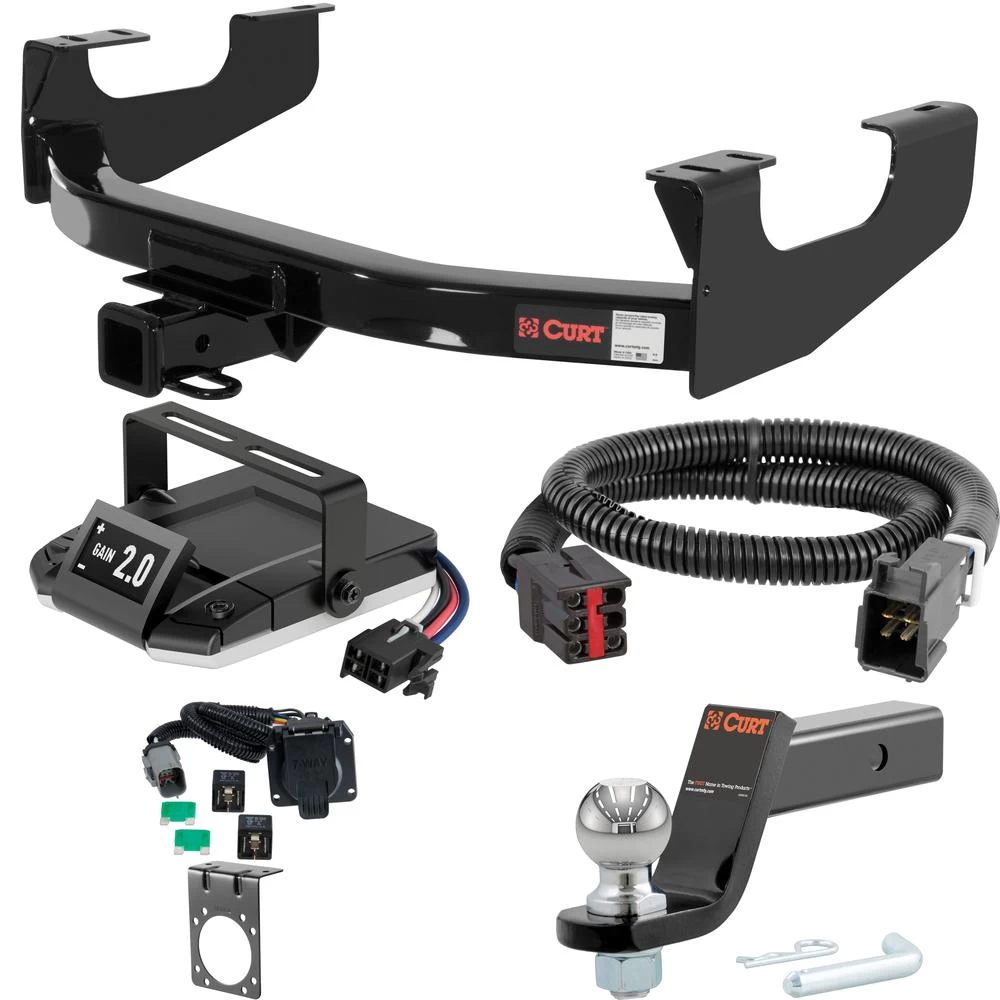 For 1999-2001 Ford F350 Super Duty Tow Package Camp n' Field Trailer Hitch + Brake Controller Curt Assure 51160 Proportional Up To 4 Axles + 7 Way Trailer Wiring Plug & 2-5/16" ball 4 inch drop Fits Models w/ Factory 4-Flat Except Cab & Chass