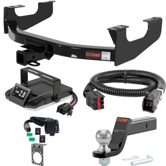 For 1999-2001 Ford F350 Super Duty Tow Package Camp n' Field Trailer Hitch + Brake Controller Curt Assure 51160 Proportional Up To 4 Axles + 7 Way Trailer Wiring Plug & 2-5/16" ball 4 inch drop Fits Models w/ Factory 4-Flat Except Cab & Chass