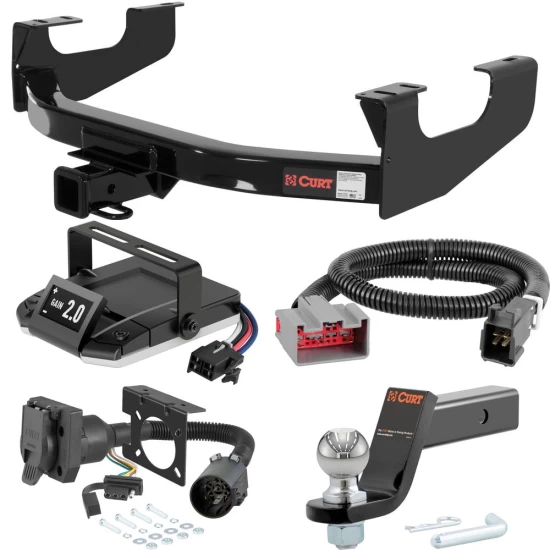 For 2008-2016 Ford F250 Super Duty Tow Package Camp n' Field Trailer Hitch + Brake Controller Curt Assure 51160 Proportional Up To 4 Axles + 7 Way Trailer Wiring Plug & 2-5/16" ball 4 inch drop Fits Models w/ USCAR 7-way Factory Connector Excludi