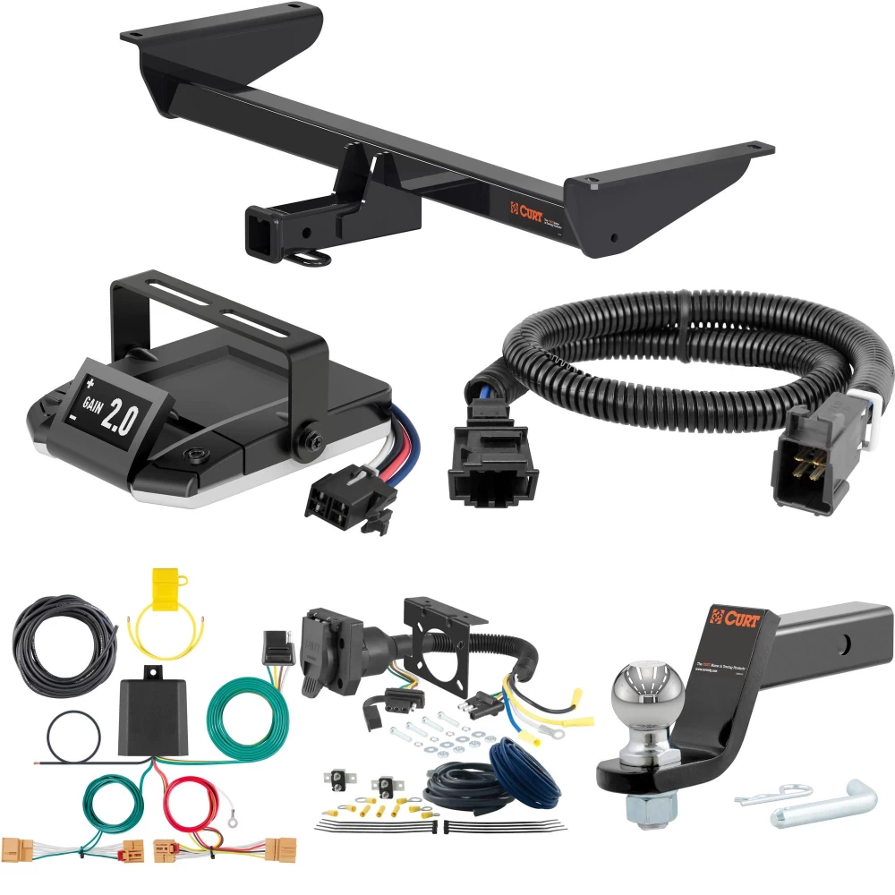 For 2018-2019 VW Atlas Tow Package Camp n' Field Trailer Hitch + Brake Controller Curt Assure 51160 Proportional Up To 4 Axles + 7 Way Trailer Wiring Plug & 2-5/16" ball 4 inch drop Fits All Models Curt 13366 2 inch Tow Receiver