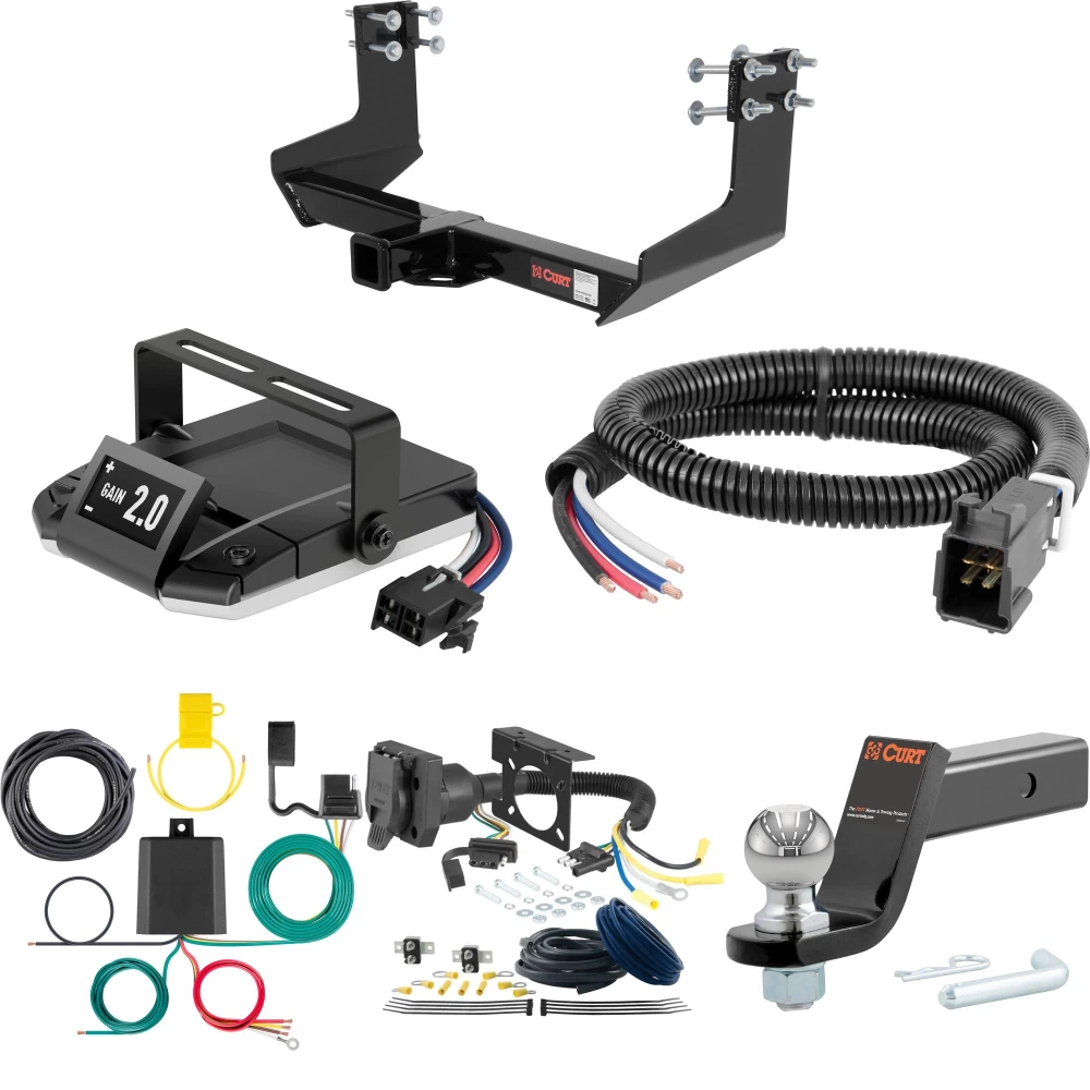 For 2007-2013 Mercedes Sprinter 3500 Tow Package Camp n' Field Trailer Hitch + Brake Controller Curt Assure 51160 Proportional Up To 4 Axles + 7 Way Trailer Wiring Plug & 2-5/16" ball 4 inch drop Fits 144 inch Wheelbase - w/ factory step bumper C