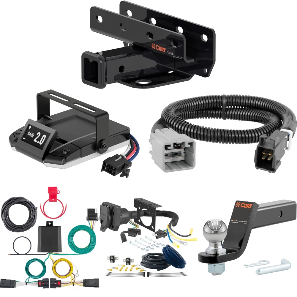 For 2020-2024 Jeep Wrangler JL Tow Package Camp n' Field Trailer Hitch + Brake Controller Curt Assure 51160 Proportional Up To 4 Axles + 7 Way Trailer Wiring Plug & 2-5/16" ball 4 inch drop Except diesel Curt 13392 2 inch Tow Receiver