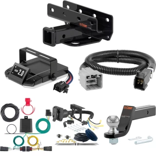 For 2020-2024 Jeep Wrangler JL Tow Package Camp n' Field Trailer Hitch + Brake Controller Curt Assure 51160 Proportional Up To 4 Axles + 7 Way Trailer Wiring Plug & 2-5/16" ball 4 inch drop Except diesel Curt 13392 2 inch Tow Receiver
