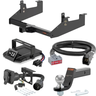 For 2020-2024 GMC Sierra 2500 HD Tow Package Camp n' Field Trailer Hitch + Brake Controller Curt Assure 51160 Proportional Up To 4 Axles + 7 Way Trailer Wiring Plug & 2-5/16" ball 4 inch drop Except factory receiver Curt 13447 2 inch Tow Receiver