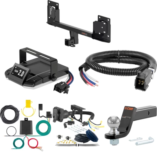 For 2020-2023 Tesla 3 Tow Package Camp n' Field Trailer Hitch + Brake Controller Curt Assure 51160 Proportional Up To 4 Axles + 7 Way Trailer Wiring Plug & 2-5/16" ball 4 inch drop Fits All Models Curt 13449 2 inch Tow Receiver